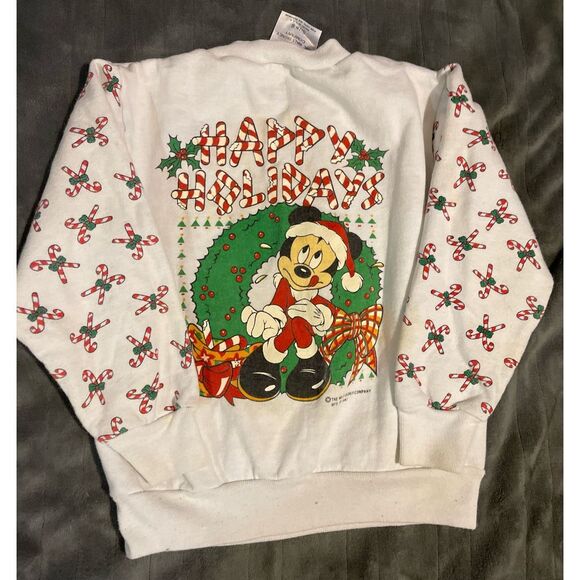 Vintage The Walt Disney Company Youth Mickey Mouse Doublesided Christmas Sweatsh - Picture 8 of 8